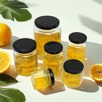 Pot en verre hexagonal personnalisé de 45 ml, 60 ml, 85 ml, 100 ml pour sucre, épices, confiture, sauce, cornichons, miel, avec bouchon à vis, sérigraphié, recyclable