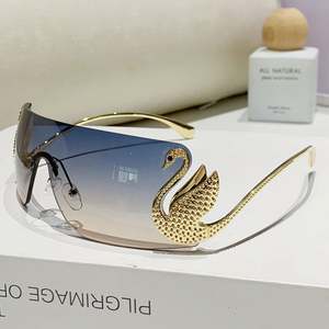 Gafas de Sol de Moda 2025 con Logotipo Personalizado, Diseño de Cisne con Patas Incrustadas, Lentes de Una Pieza para Mujer, Protección UV400, Montura Grande Sin Aro, Degradado - Product Image 1