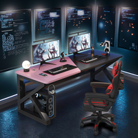 Bureau moderne double en fibre de carbone pour les sports électroniques Fonction LED comprenant un ensemble de chaises pour les jeux Bureau Chambre à coucher Métal durable