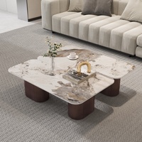 Voxhome table basse minimaliste en travertin naturel MDF table à thé petite vintage style moderne pour appartement salon
