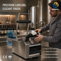 Etiqueteuse automatique de bouteilles rondes BANMO en acier inoxydable pour bouteilles de vin, canettes et bouteilles de boissons