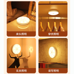 <b>Smart</b> Human Sensor Led Night Light 86mm Round Warm White Charging Cabinet Lamp For Bedroom Desk Dorm Bedside <b>Lighting</b> - Product Image 1