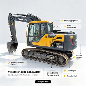 Excavatrice sur chenilles Volvo EC140DL d'occasion, 14 tonnes, hydraulique d'origine, en bon état, matériel de construction pour le terrassement, en stock - Product Image 1