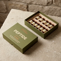 Boîte rigide en carton vert olive personnalisée avec couvercle pour flacons de peptides (10 flacons), doublure en mousse, logo estampé à chaud, soins personnels