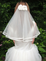 Voile de mariée court blanc haut de gamme en satin à bord festonné, style forêt florale 3D, pour séance photo de mariage