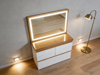 Ensemble de coiffeuse éclairé avec miroir rétroéclairé, 5 tiroirs de rangement - Table de toilette contemporaine pour chambre à coucher