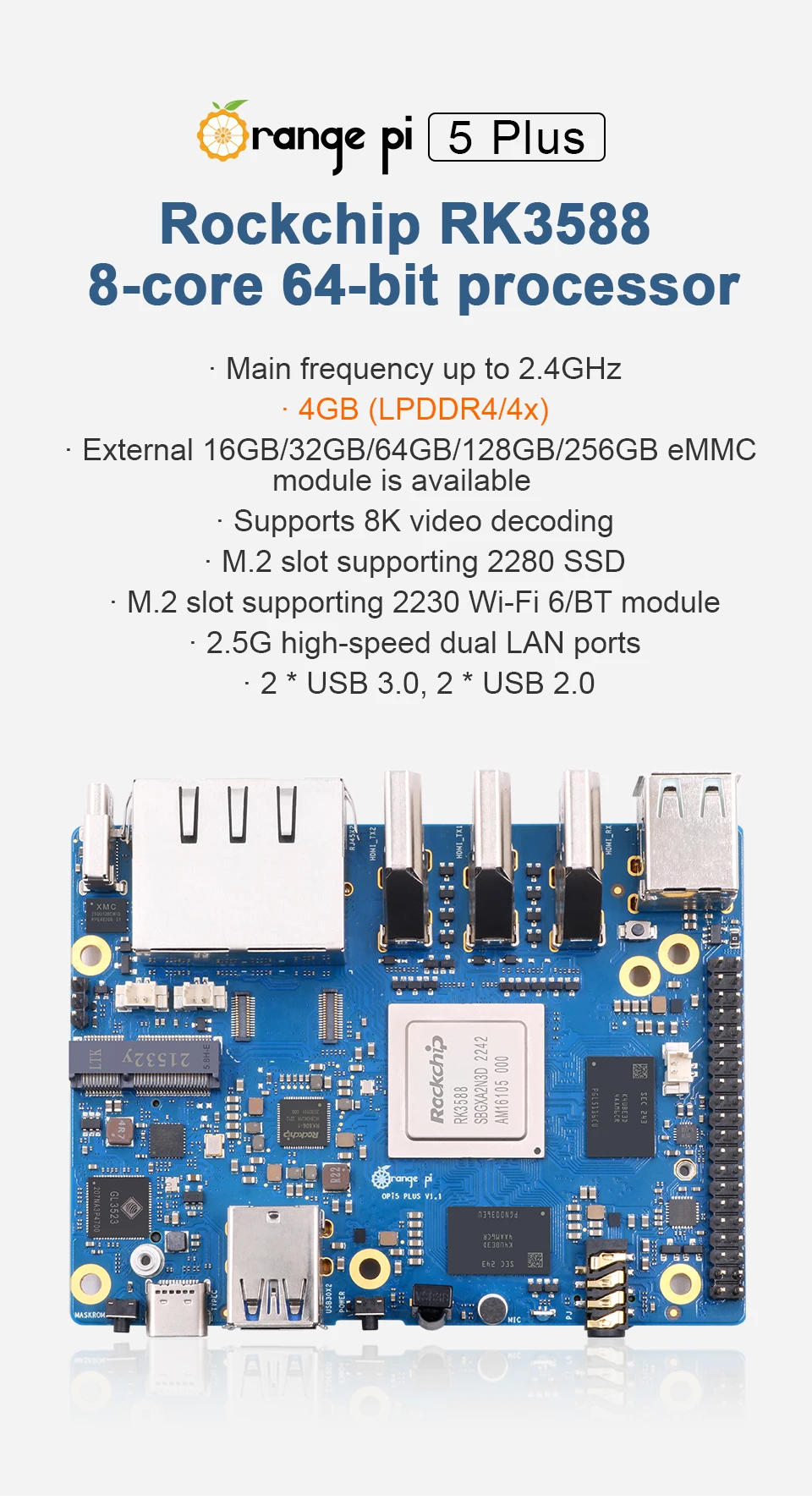 Orange Pi 5 Plus 4 8 16 32GB RAMシングルボードコンピューター