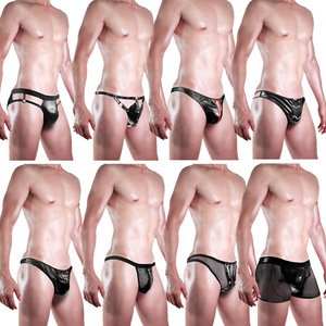 Men Sexy <b>Underwear</b> Faux Leather Thong Low Waist <b>See</b> <b>Through</b> Hollow Out Passionate Design - Product Image 1