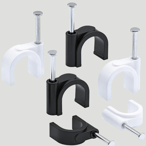 Attaches-câbles avec clous en acier, 100 pièces/paquet, blanc, stabilisés aux UV, attaches-câbles circulaires, support de câbles pour la gestion des câbles - Product Image 1
