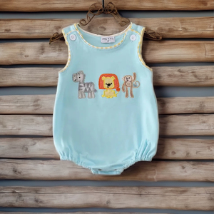 Adorable conjunto de bebé con apliques de animales azules Diseños de animales lindos Burbuja cómoda para el vestido de estilo diario - Product Image 6