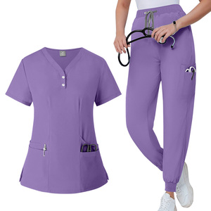 Médecin main brossage vêtements infirmière vêtements de travail col en V élastique séchage rapide lavage des mains uniforme femmes vêtements soins infirmiers gommages - Product Image 1