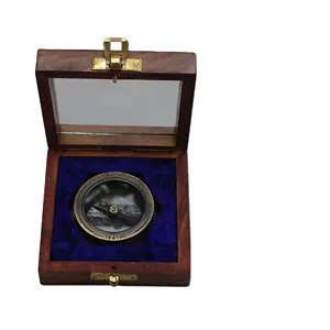 Antique Nautical Brass Compass With Wooden Box Customized nautical sundail compass for decor