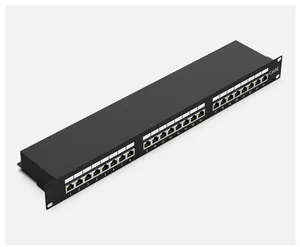 ZHEFAN 1U 19 pulgadas 24 puertos Cat5E FTP Panel de conexión blindado de metal