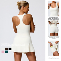 Set Rok Tenis Wanita 2-Potong, Ringan dan Bernapas, dengan Celana Pendek Terintegrasi, Tank Top Racerback Leher Kotak, Lipit Pinggang Tinggi