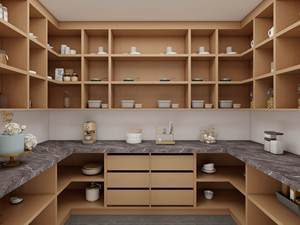 Cuisine moderne avec armoire de garde-manger et plan de travail en quartz, grand rangement pour appartement - Product Image 2