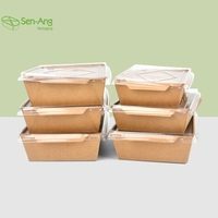 SenAng05 Nouveauté Contenant à emporter en papier kraft 1000ml avec couvercle transparent pour restaurant, boîte à emporter, sushi, laminage mat