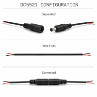 Câble Pigtail DC 12V 24V Prix Usine, Fiche Cylindrique Mâle/Femelle DC 5.5mm * 2.1mm, Cordon d'Alimentation IP65, 24AWG 3A Cuivre PVC