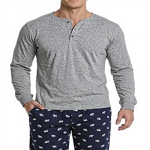 Conjunto de <span class=keywords><strong>Pijama</strong></span> para <span class=keywords><strong>Hombre</strong></span>, Camisa de Manga Larga Transpirable, Pantalones de Algodón Suave, Ropa de Dormir para Todo el Año, Diseño Liso - Product Image 1