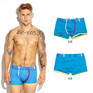 Men Sexy Underwear Brands Custom Logo Stripe Casual Boxer Briefs Shorts Breathable Adults Male Knitting Print Underwear