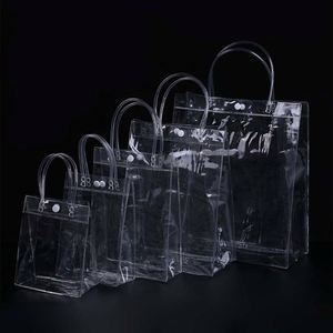 Wholesale Cheap Waterproof Custom Logo Print Women <b>Tote</b> Grocery Transparent PVC <b>Plastic</b> Gift Shopping Packaging Bag With Button - Product Image 1