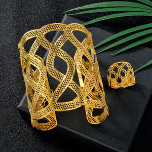Whosale Custom Fashion Ethiopia Jewelry Cuff Hollow Interlace <b>Bangles</b> Ring Sets Women - Product Image 1
