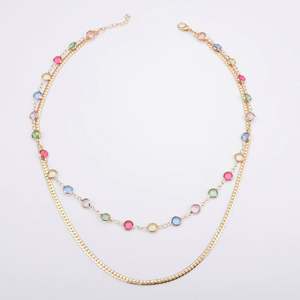 2023 सबसे अच्छा बेच सोना मढ़वाया स्तरित लिंक चेन हार रंगीन जेड क्रिस्टल मोती अवस्र्द्ध हार के लिए गर्मियों में महिलाओं - Product Image 4