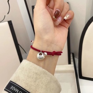 Red <b>Rope</b> <b>Bracelet</b> With Silver Charm Ball Unisex Traditional Chinese Style Jewelry Gift For Couples - Product Image 5
