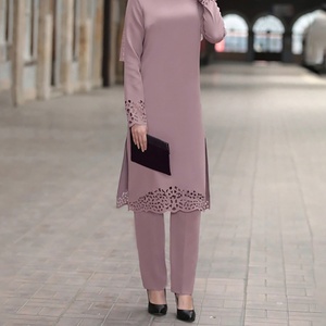 Nuovo Arrivo: Set Tunica e Pantaloni Traforati Viola Polvere per Donne Musulmane, Abaya Islamica di Dubai, Outfit Casual Modesto - Product Image 6