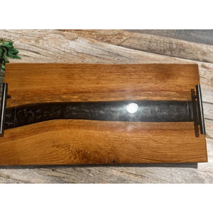 Resina epossidica nera, stile fiume, tavola di salumi di quercia - Product Image 2