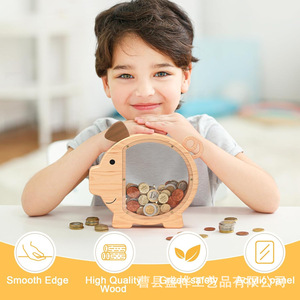 Hucha de madera para niños, caja de dinero transparente de acrílico, decoración de escritorio, regalo - Product Image 5