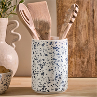 Porte-ustensiles cylindrique moderne en céramique avec finition émaillée, écologique, durable, multifonctionnel, pour cuillères et couteaux, pour la cuisine à domicile