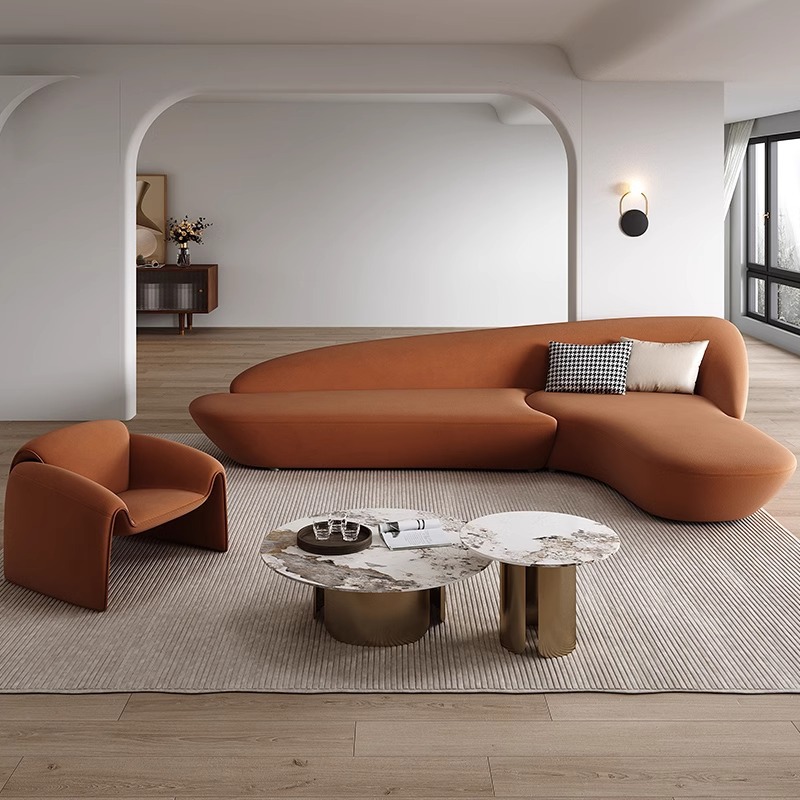 โซฟายาว 220 ซม., โต๊ะกาแฟ 1 ตัว, สีส้ม