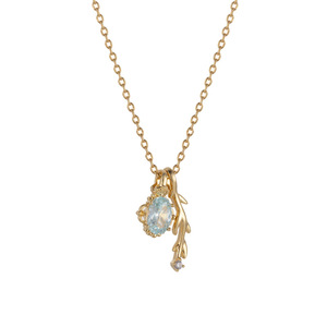 Muyu Wheat Pendant Necklace Gold Chain Oval Crystal Leaf Design Everyday Wear - Product Image 5