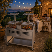 Barbecue mobile sur chariot en acier inoxydable style Santa Maria avec hauteur réglable