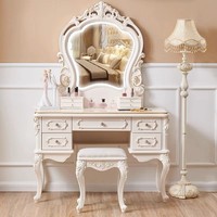 Coiffeuse moderne de style européen avec miroir sur pied éclairé 2025, en bois massif, style princesse luxueux pour chambre à coucher et mariage