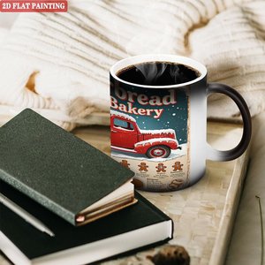 Mug en céramique noir givré de 11 oz, changeant de couleur à la chaleur, motif boulangerie pain d'épices - Product Image 3