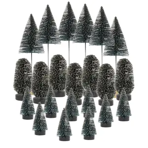 Artificial Mini Plastic Tree Wooden Bottle Brush Crafts Ornaments Christmas Table Top Decor