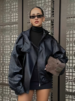 Veste en simili cuir marron de haute qualité pour femmes, veste bomber oversize, veste de motard vintage en cuir PU, vêtements d'extérieur