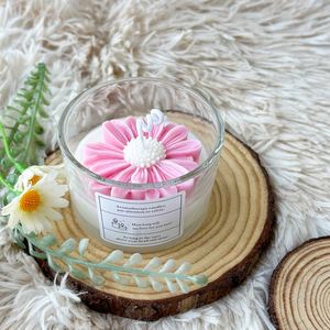 Pink Daisy Flower Scented <b>Candle</b> Handmade Soy <b>Wax</b> Aromatherapy <b>Candle</b> in Glass Jar Cute Home Decoration - Product Image 1