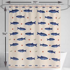 Rideau de douche vintage imprimé poisson bleu <span class=keywords><strong>aquarelle</strong></span> 100% polyester, imperméable, résistant à la moisissure, rideau de salle de bain nautique personnalisé - Product Image 3