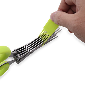 <b>Kitchen</b> <b>Scissors</b> Stainless Steel Five Layer Green Handle For Home Use Straight Head Multi Layer Cutting Tool - Product Image 3