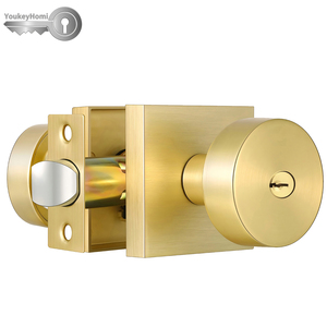 YoukeyHomi - Cerradura de Puerta con Manija Cuadrada, Estilo Privacidad, con Llave, para Entrada, en Latón Satinado Dorado, Gran Venta - Product Image 1