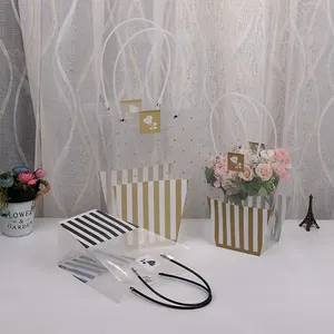 Clear gift floral carry plastic bag Wholesale transparent window arrangement flower bouquet bag with handle