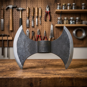 Hache Viking à double tête faite à la main en acier, outil de camping et de chasse DIY, avec étui en cuir personnalisé - Product Image 3
