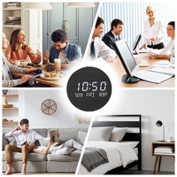 Reloj de Pared Inteligente con Movimiento Silencioso, Temperatura Personalizada, Alarma Eléctrica, Pantalla LED Redonda, Diseño de Madera, Integrado para Hogar Inteligente