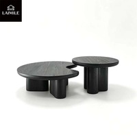 Ensemble de 2 tables basses gigognes modernes en placage de bois noir, tables d'appoint rondes irrégulières, table centrale de luxe pour salon, mobilier de maison