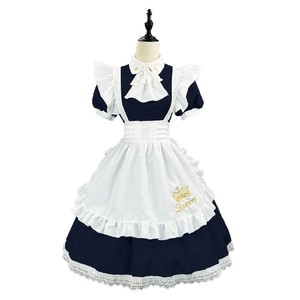Maid Costume Navy Blue Lolita Cosplay Dress With Apron Queen Embroidery For Anime Role Play Performance - Product Image 5