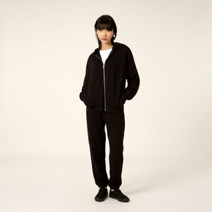 Sudadera Unisex Negra con Capucha y Cremallera, de Forro Polar Antipelusas, Ajuste Oversize, Tejido Casual, 100% Algodón, para Invierno, Manga Regular - Product Image 1