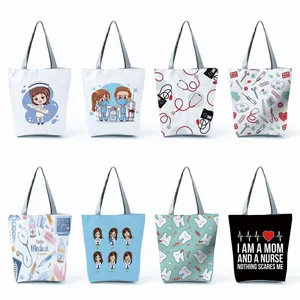 Cartoon Aangepaste Verpleegkundige Print Canvas Tote Vrouwen Designer Schoudertas Voor Boodschappen