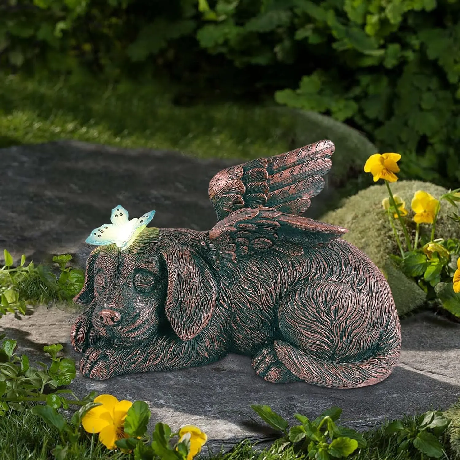 BSCI Factory Dog Memorial Gifts Puppy Angel Garden Solar Light Dog Memorial Stone Grave Decoration